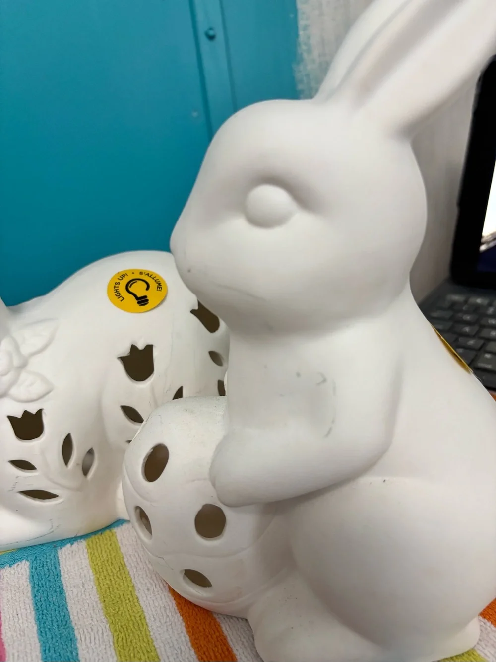 Michaels White Ceramic Bunny Lanterns - Pair